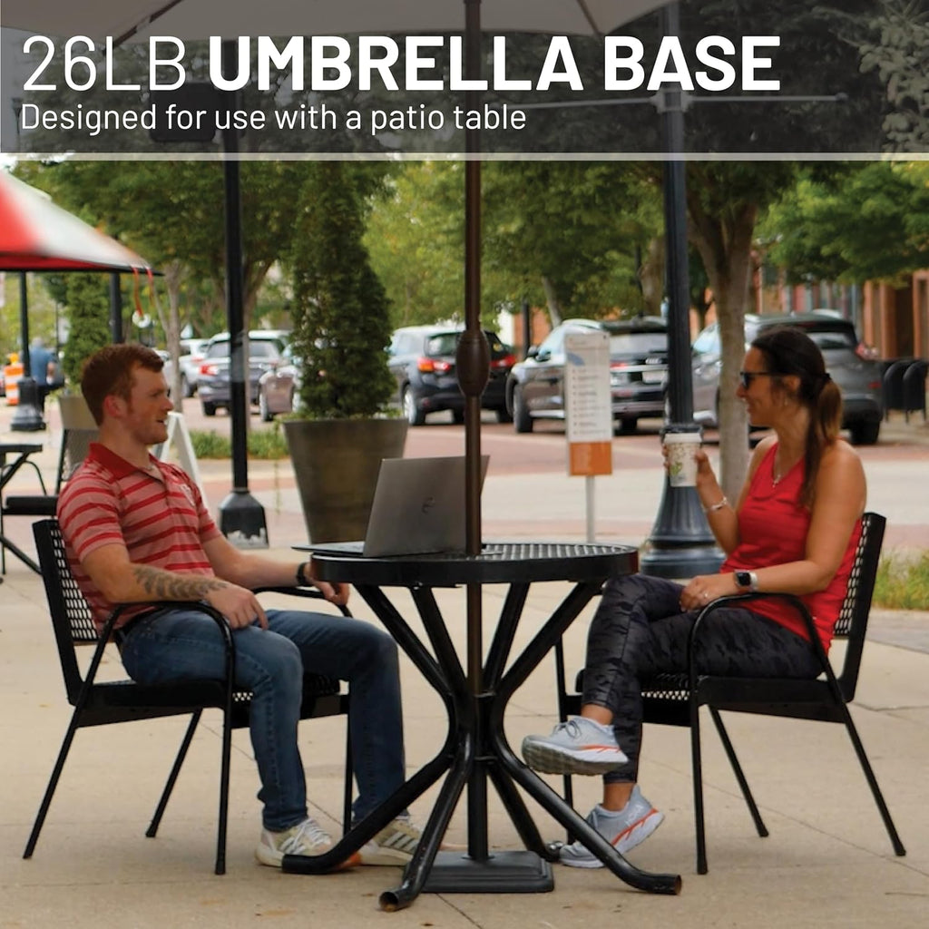 26 Pound Umbrella Base - Cast Stone Outdoor Umbrella Stand - for Use with Umbrella Poles 1.3" to 1.8"