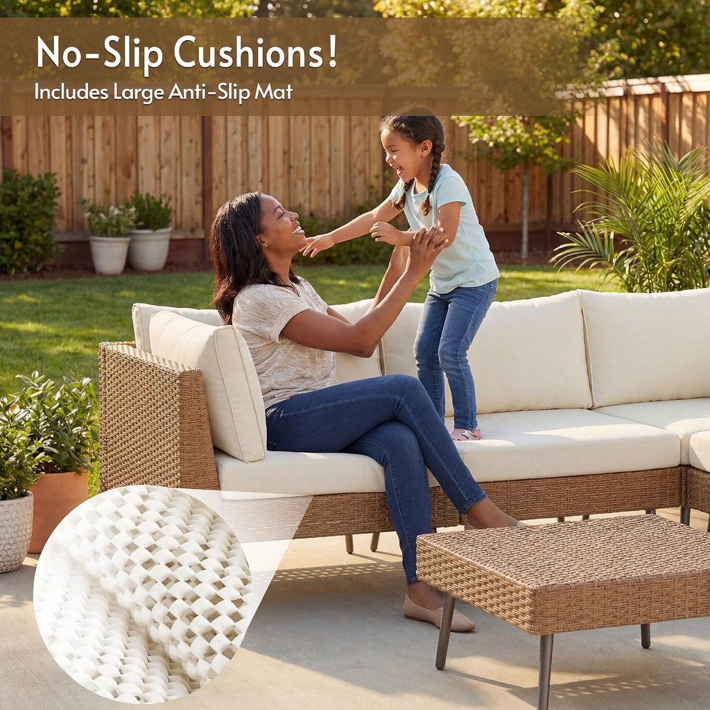 5-Piece Tight Weave Outdoor Patio Sectional, Luxe Outdoor Sofa with Premium Polyester & Ergonomic Design, All-Weather