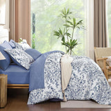 Blue Floral Comforter Set Queen, 8 Pieces Flower Botanical Bed in a Bag Bedding Set, Soft Microfiber Comforter, Sheets