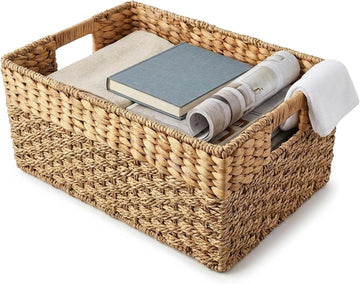 Medium Wicker Baskets for Storage 15.5 x 9.5 x 6.5 Inches | Natural, Seagrass and Hyacinth Woven Baskets for Décor