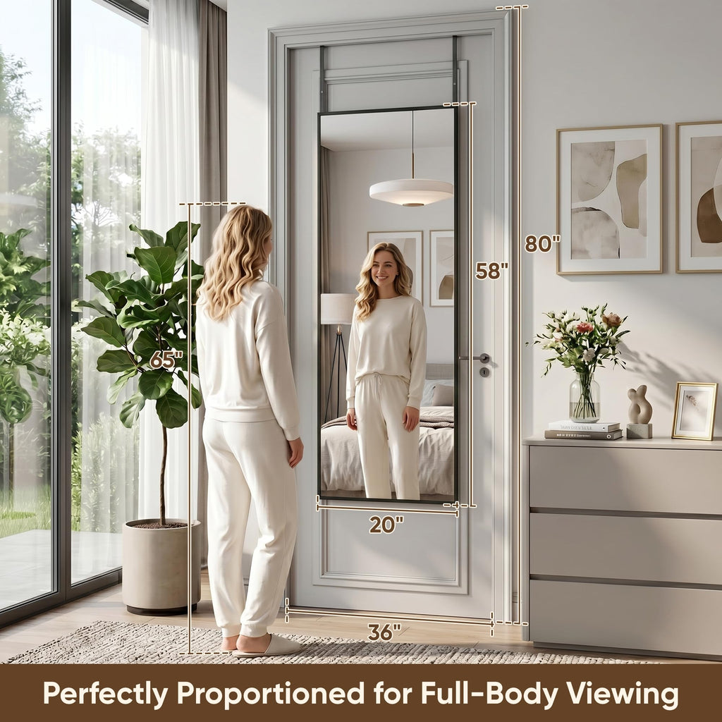 58"×20" Over the Door Full Length Mirror, Black