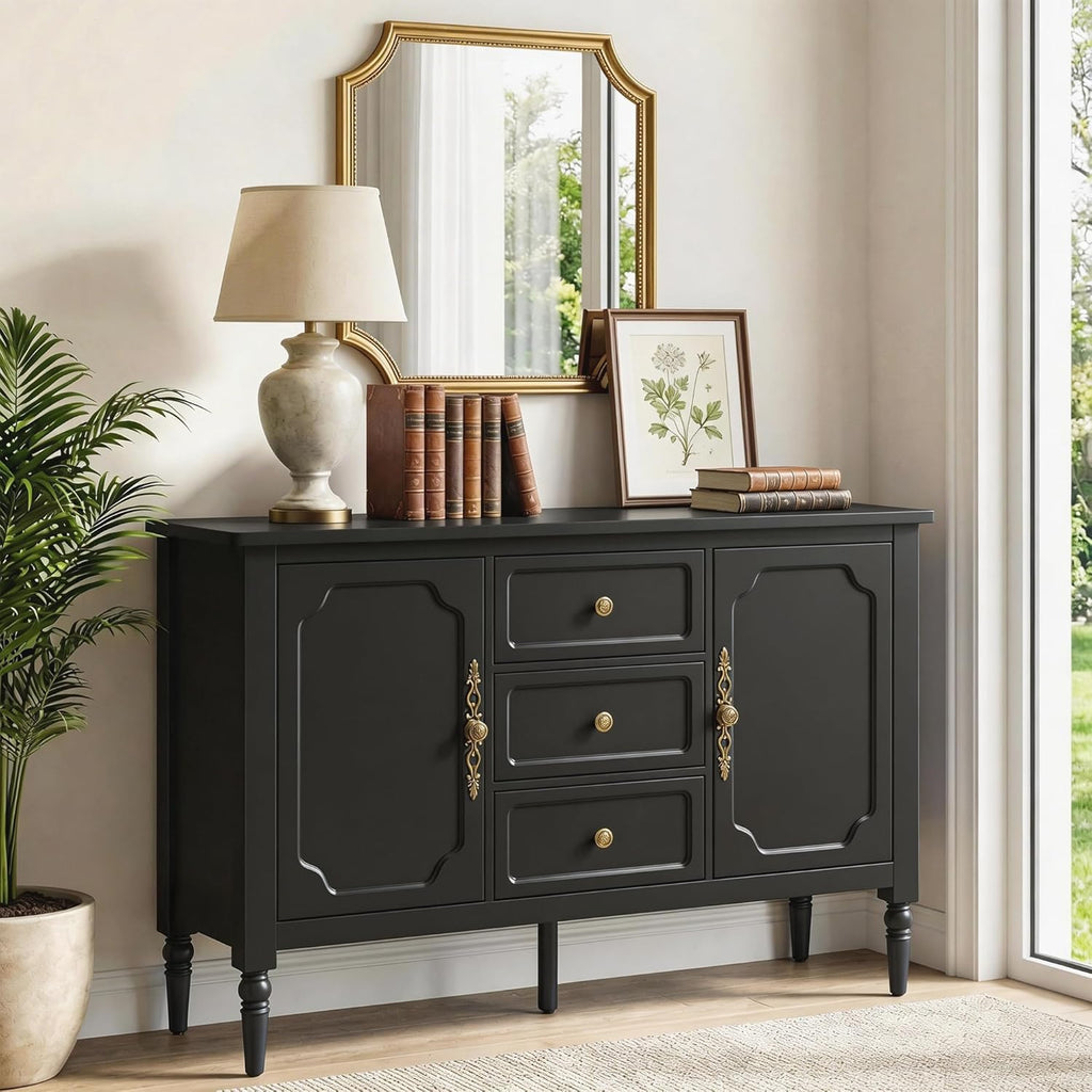 Buffet Cabinet with 2 Doors & 3 Drawers, Vintage Sideboard with Storage, Painted Coffee Bar Table with Solid Wood Legs