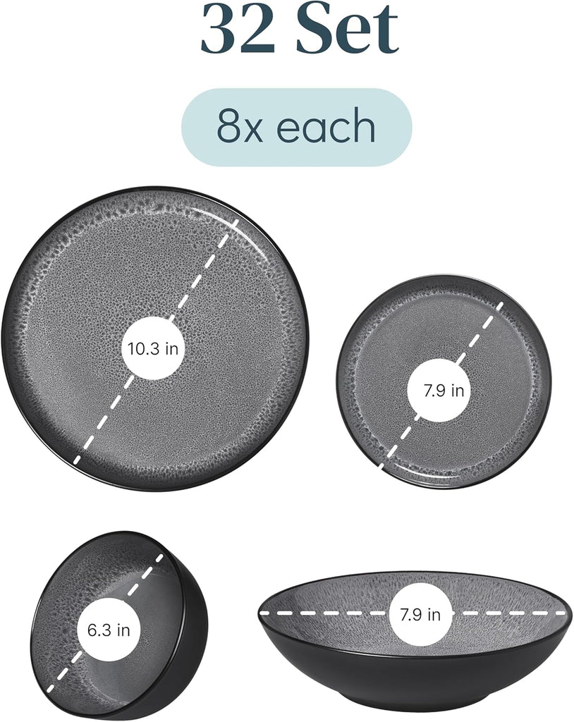Stoneware dinnerware set 8 persons 32 pcs - Dishwasher, microwave and scratch resistant