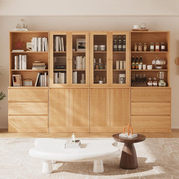 Tall Bookcase with Glass Doors and Drawers,71'' Wooden Bookshelf with Storage,Display Cabinet ,Set of 4 (Baab)