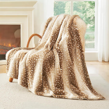 Luxury Faux Fur Throw Blanket Animal Striped Print, Non Shedding Double Sided Blankets Super Soft Fluffy Thick Warm