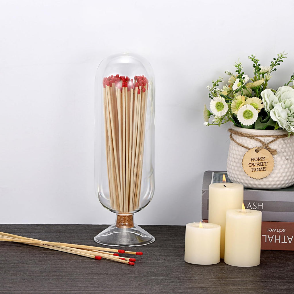 8 Inch Glass Match Cloche Decorative Glass Match Holder Jar with Cork