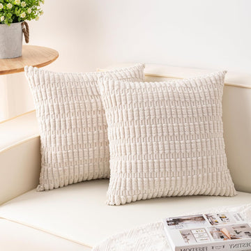 Pack of 2 Corduroy Decorative Throw Pillow Covers 18x18 Inch Soft Striped Pillow Covers Modern Farmhouse Home Decor