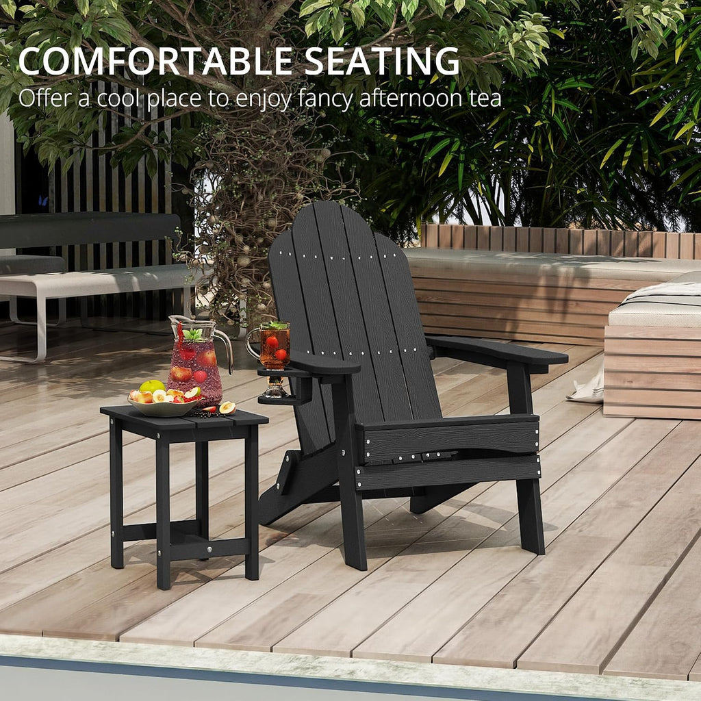Folding Adirondack Chairs Set of 2, HDPS Fire Pit Chairs, Black | All-weather-resistant, ergonomic curved design