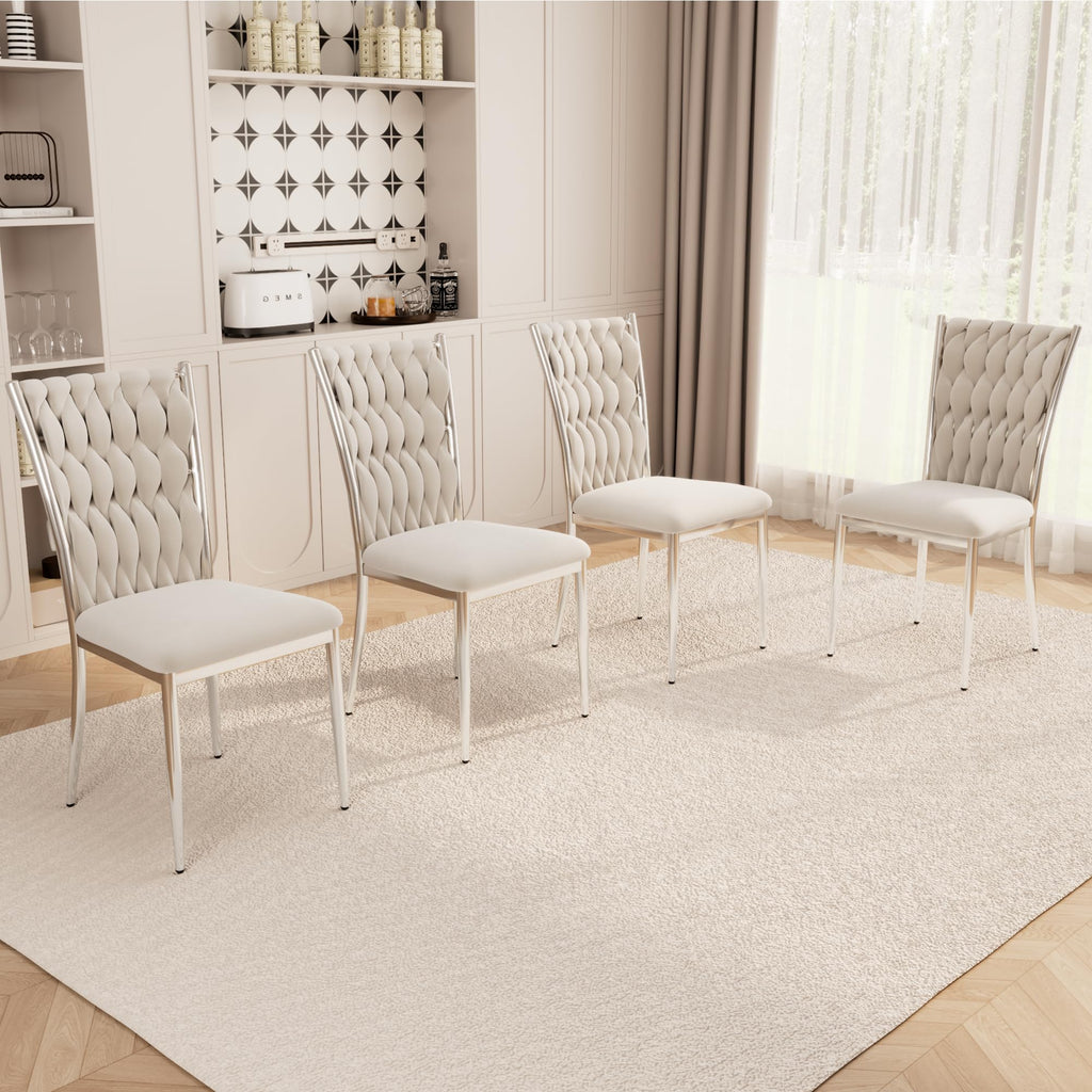 Light Grey Velvet Dining Chairs Set of 4, Modern Upholstered Kitchen Chairs