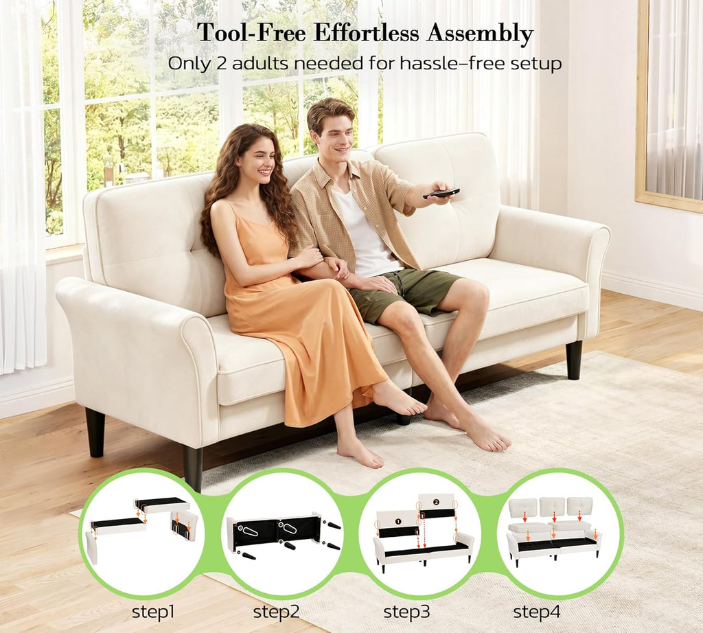 Sofa Set , Comfy Velvet 2 Piece Couch Sets , Tool-Free Setup 3 Seat Couch and Loveseat Sets, Modern Sofa and Loveseat