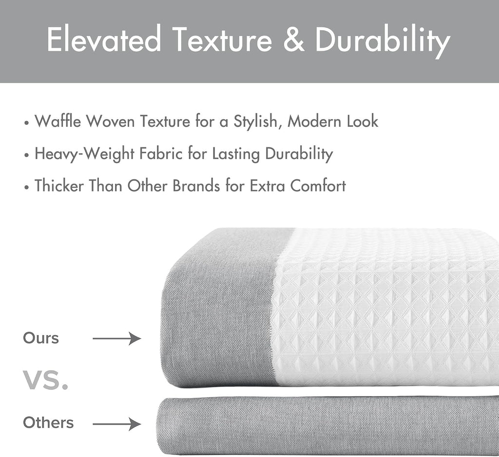 Spa Waffle Shower Curtain , 72 x 72, Grey | Striped, Pieced Fabric Design, 3M Scotchgard Moisture Management, Hotel