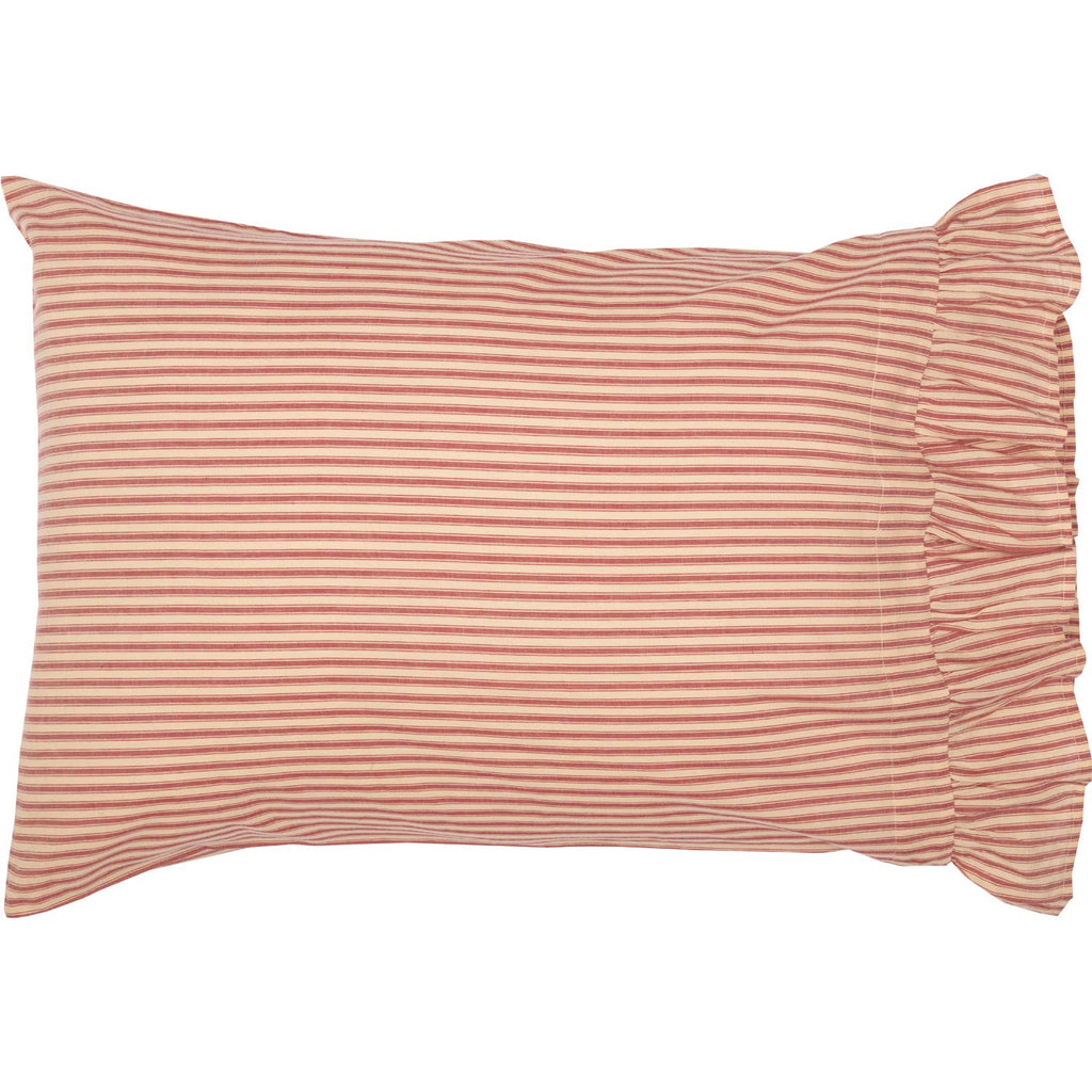 Sawyer Mill Ticking Striped Cotton Farmhouse Standard Bedding Accessory, Pillowcase Set 21x30, Red Country