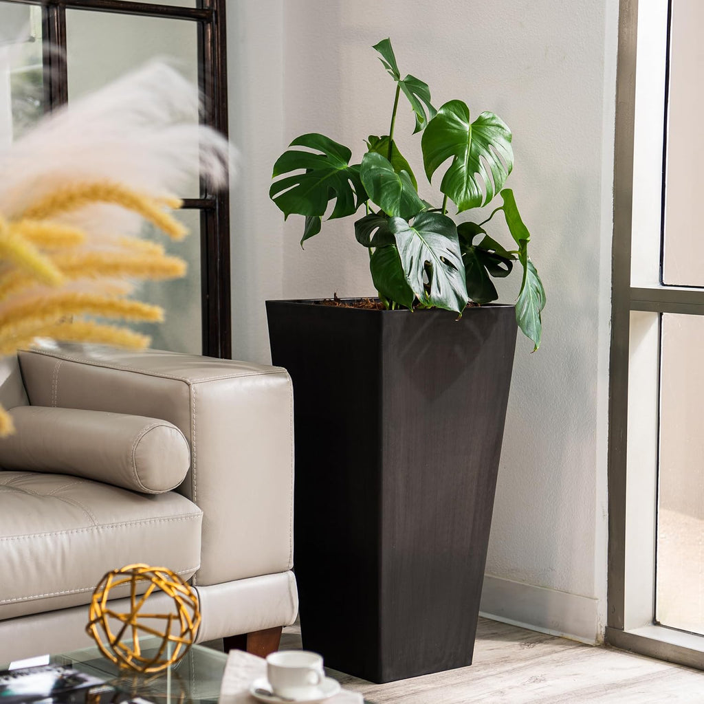 Modern 30-Inch Tall Square Planter, Modern Tapered, Perfect for Indoor & Outdoor, Patio Décor, Set of 2, Black
