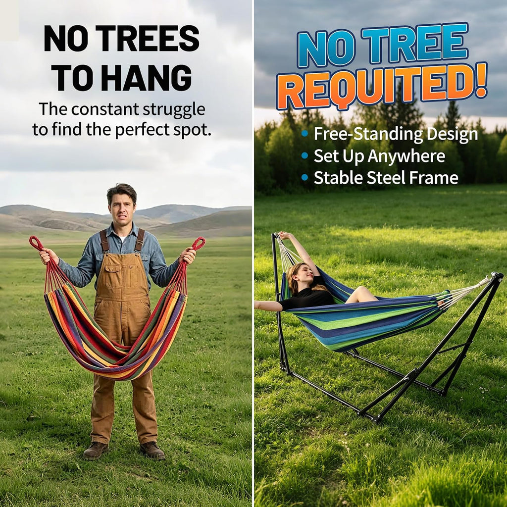 Portable Hammock with Stand for Outside or Inside,No Tree Required | 1 Minutes Tool-Free Setup | Adjustable Hammock