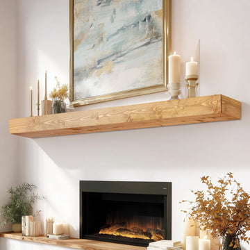60x8x3in Rustic Fireplace Mantel Pine Wood, Natural Wood