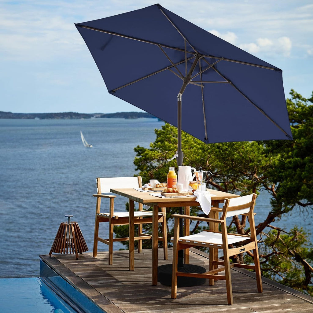 7.5FT Patio Umbrella Outdoor Market Umbrella with 6 Sturdy Ribs, Push Button Tilt/Crank Table Umbrella and Pool, Navy