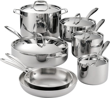 Signature Tri-Ply Clad Stainless Steel 12-Pc Pots and Pans Set | Cookware Kitchen Set, Induction-Ready