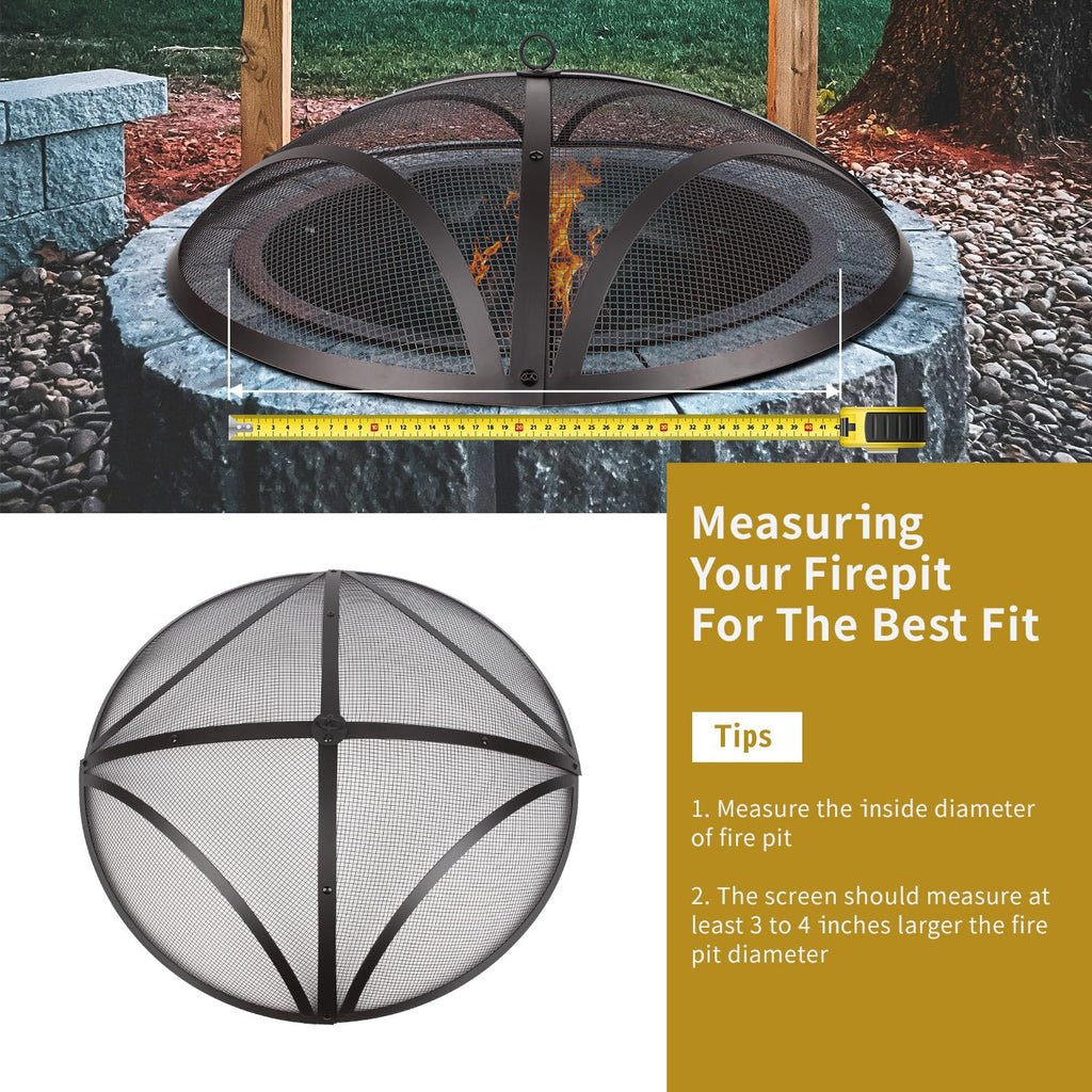 32In Reinforced Steel Round Fire Pit Screen Cover, Handle, Black