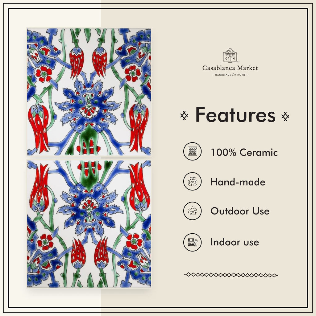 MT039 Mediterranean Ceramic Asphahan Decorative Tile, Blue