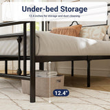 Queen Metal Platform Bed Frame with Victorian Vintage Headboard and Footboard/Mattress Foundation/Under Bed Storage/No