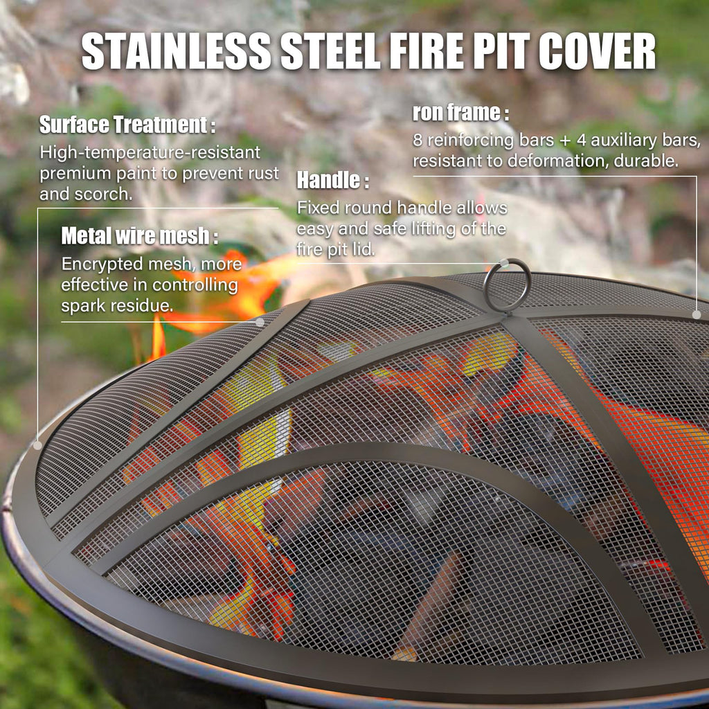 ARC Fire Pit Spark Screen, 30 Inch with Handle & Poker