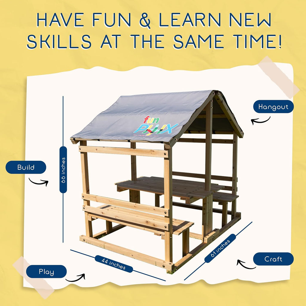 Playhouse - Kids Klubhouse Wooden Playhouse with Table & Benches - Multifunctional Toy for Fun Play & Learning