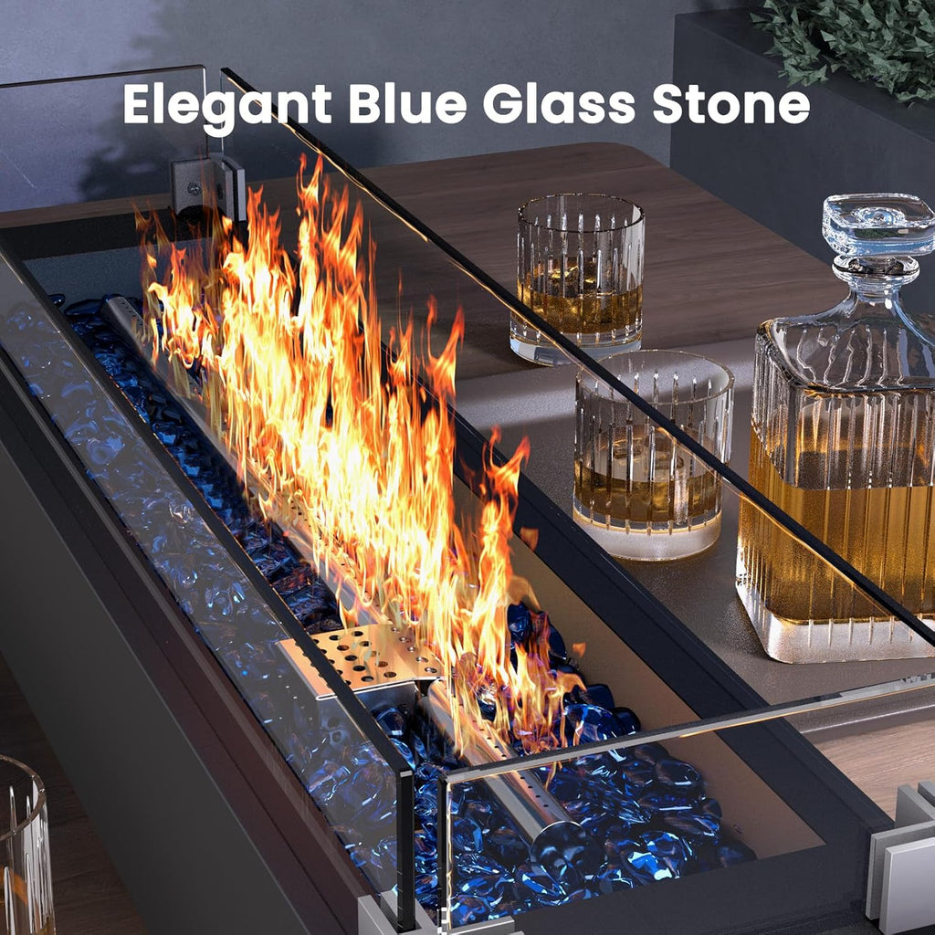 28 Inch Table Top Propane Fire Pit, 50,000 BTU Tabletop Firepit with Glass Wind Guard & Glass Beads