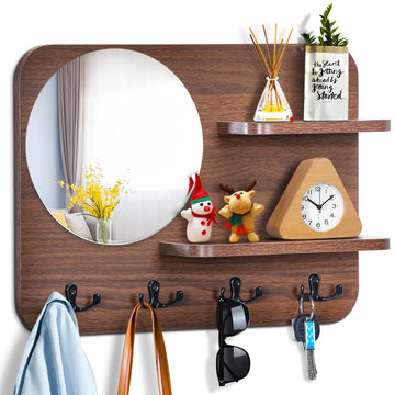 Coat Rack Wall Mount with Shelf & Mirror Decorative Entryway Hook