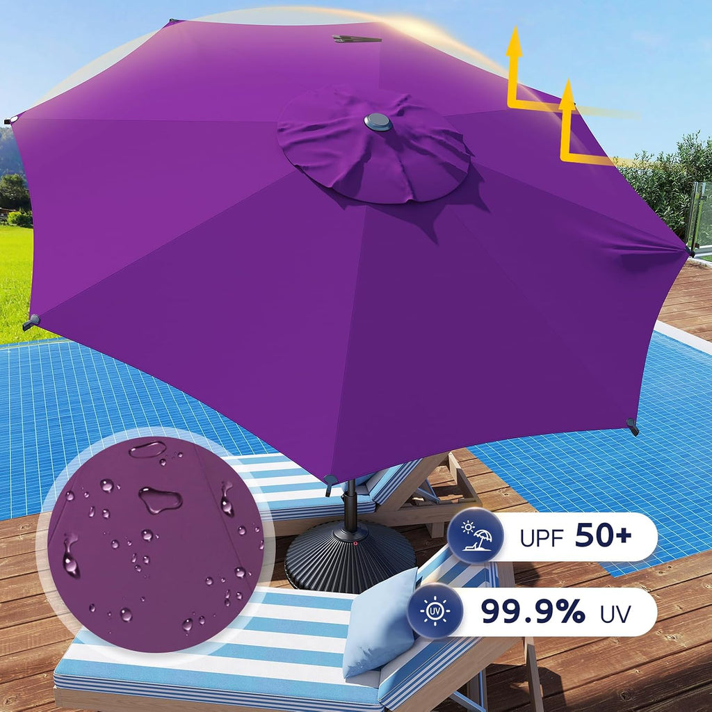 9FT Lyon Outdoor Patio Umbrella Outdoor Table Umbrella with Crank Market Umbrella 8 Sturdy Ribs UV Protection - Purple