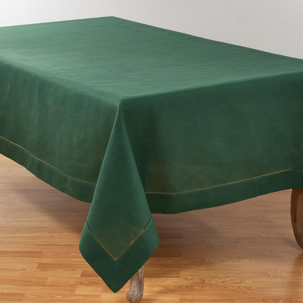Rochester Collection Classic Hemstitched Border 70 x 104 Inch Solid Color Tablecloth - Jasper Green 