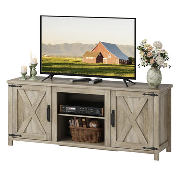 Farmhouse TV Stand for TVs Up to 65", Entertainment Center, Gray Oak