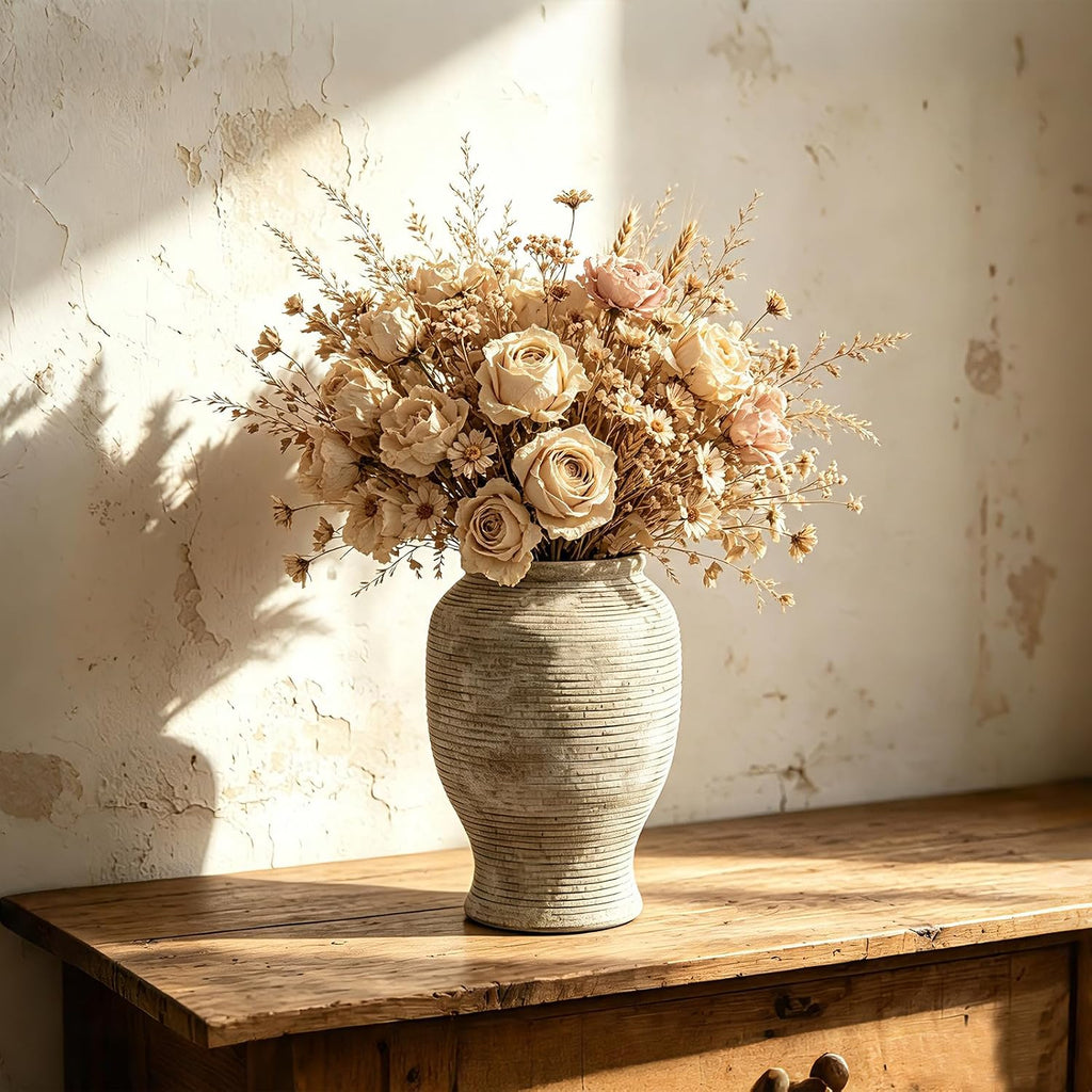 9 Inch Ceramic Flower Vase - Rustic Farmhouse Pottery Vase | Decorative Vases