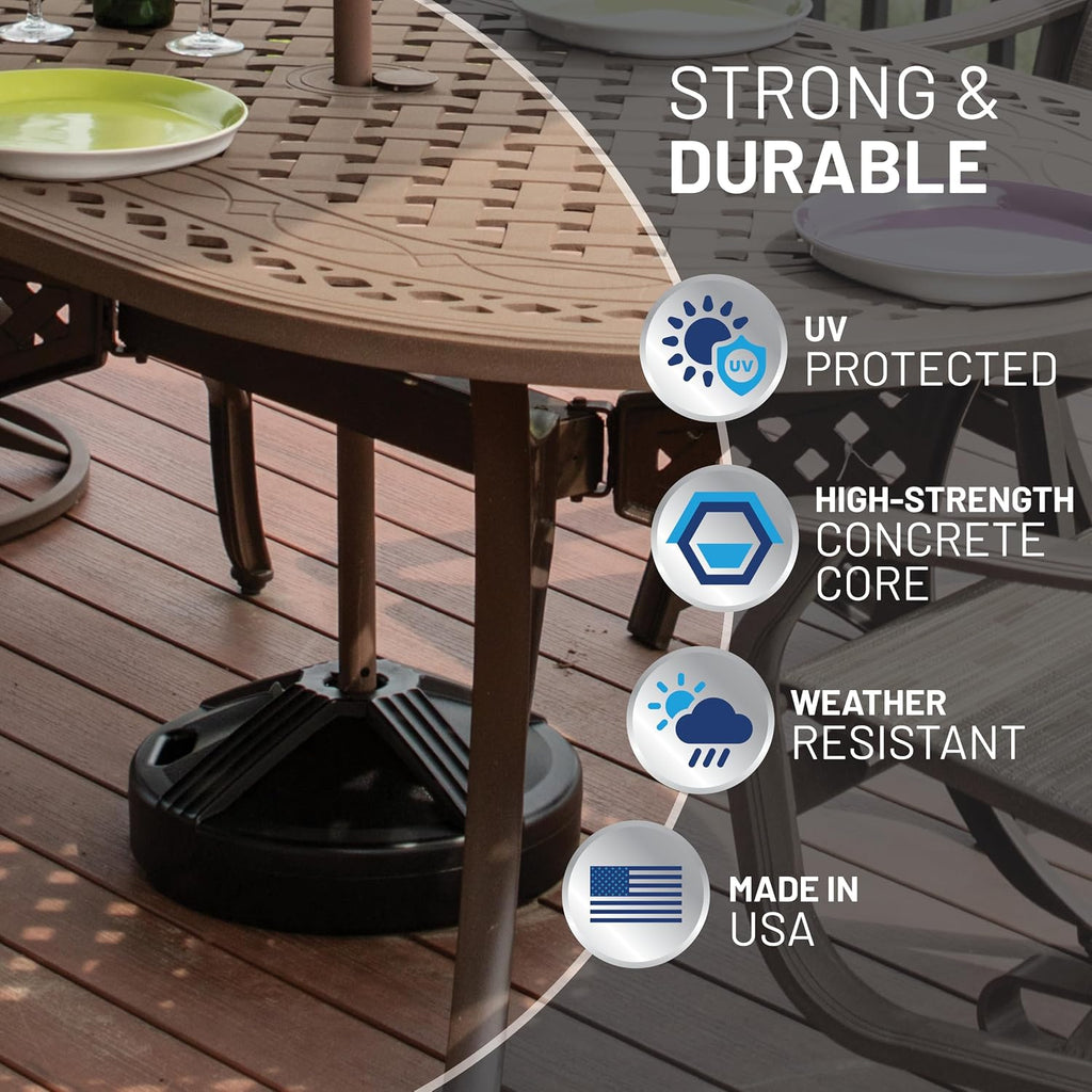 Durable 50 Pound Fillable Umbrella Base Designed to be Used with a Patio Table - Black