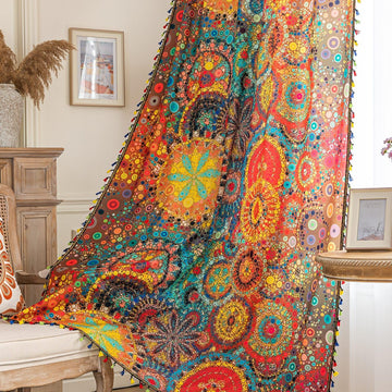 Boho Curtains Geometric Light Filtering Semi-Blackout Window Curtains 84 Inches Long Rod Pocket Drapes 2 Panels-Dot