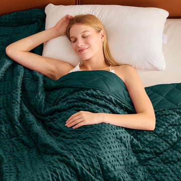 Green Weighted Blanket for Adults 15lbs, 48"x72", Twin Full Size Cooling Minky Heavy Throw Blanket for 140-160lbs