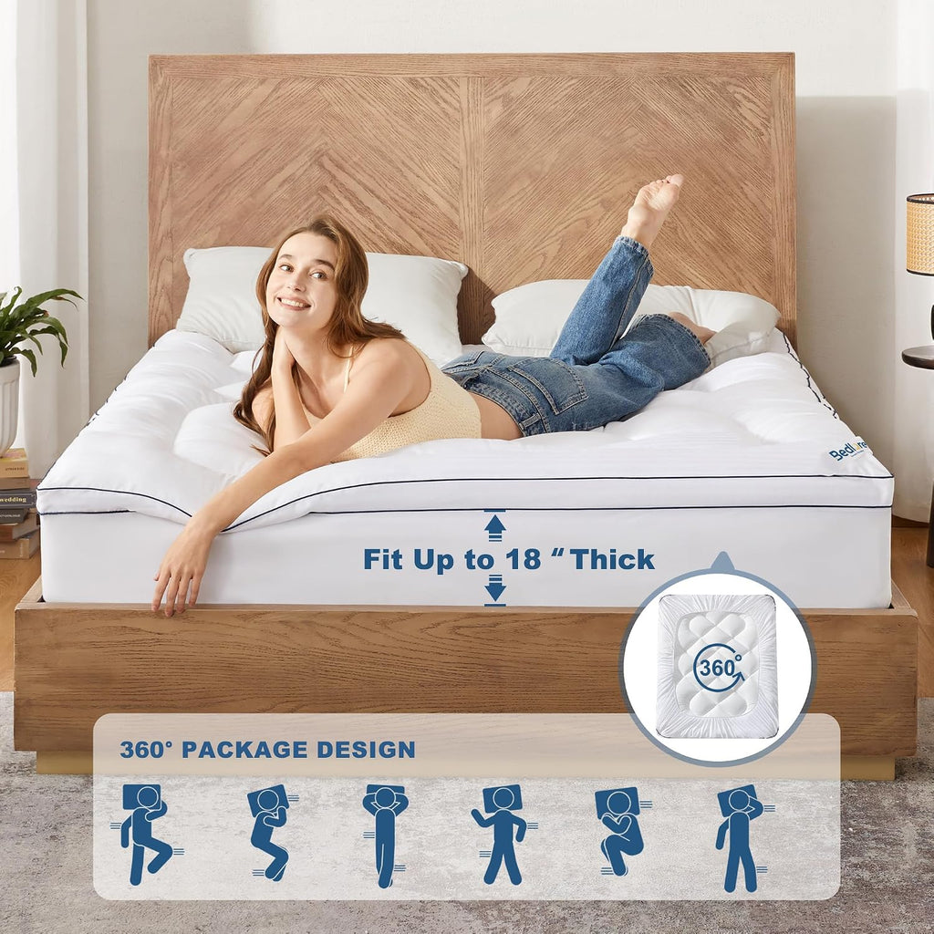 King Mattress Topper, Thick Pillow Top Bed Cover Soft Mattress Pad | Mattress Cover for Back Pain Relief,Cooling Deep