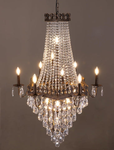 French Empire Crystal Chandelier,13-Light Bronze Crystal Pendant Light,Farmhouse Vintage Chandelier Lighting for Living Room, Dining Room, Bedroom, Foyer A108-B0D69PPW78