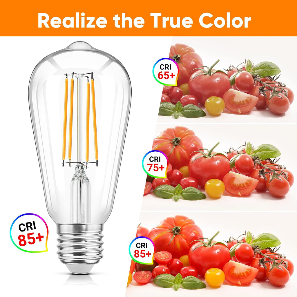 LED Filament Light Bulbs, Bright Vintage 6W LED Edison Bulbs, St58 2700K Warm Light Bulbs with CRI 85+, E26 Standard (Pack Of 4)