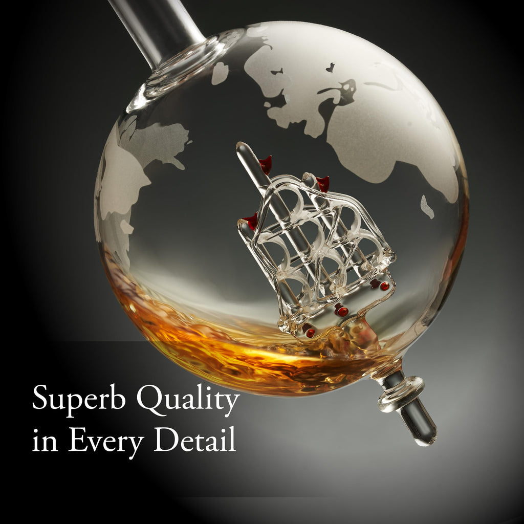 Whiskey Decanter Globe Set for Men with 4 Glasses, Bourbon, Rum, Scotch, Crystal Clear Decanter Sets - Whiskey Gifts