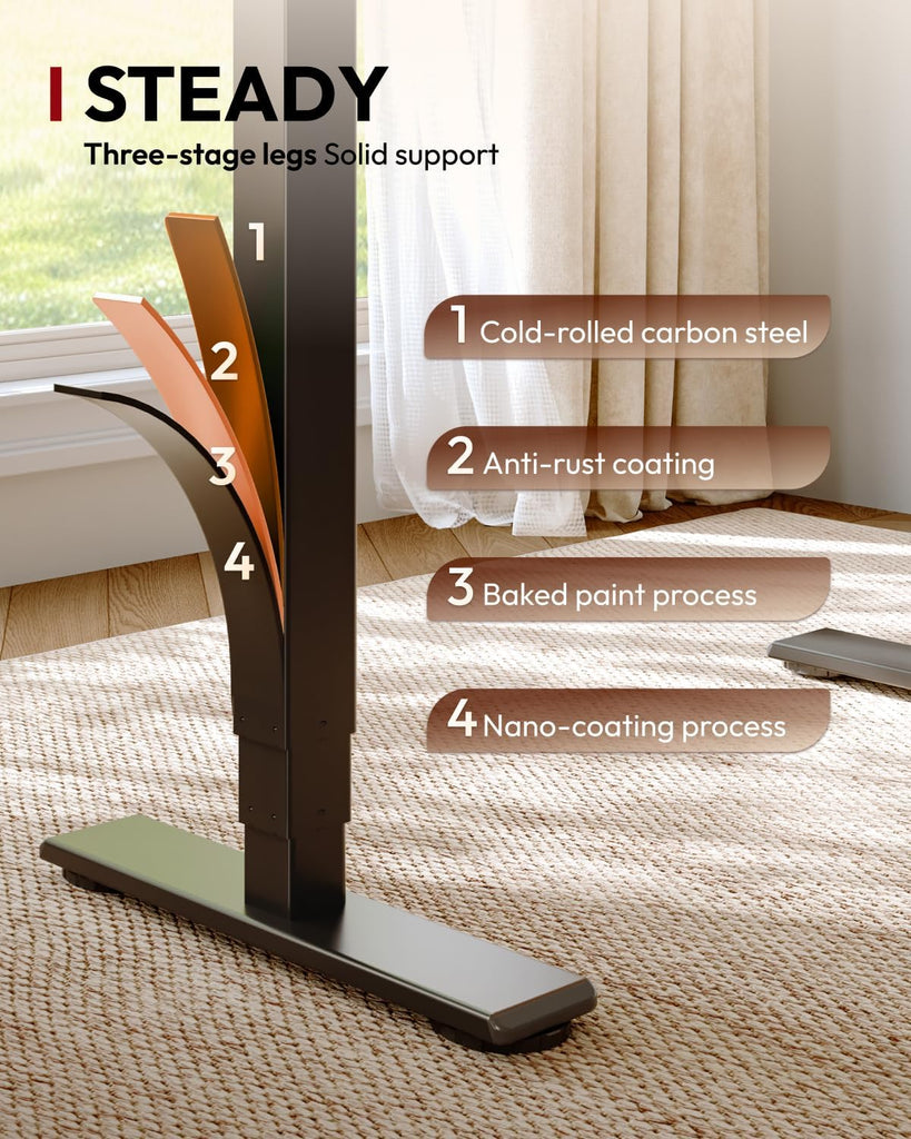 Dual Motor Standing Desk 220lbs Height Adjustable Desk | 48"x30" Spacious One-Piece Maple Desktop & Black Frame, 4