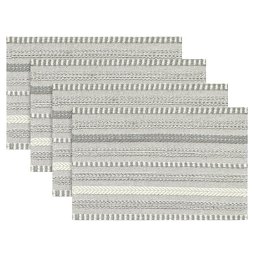 Dark Grey Woven Braided Stripe Placemats Set of 4-12x18 Inch