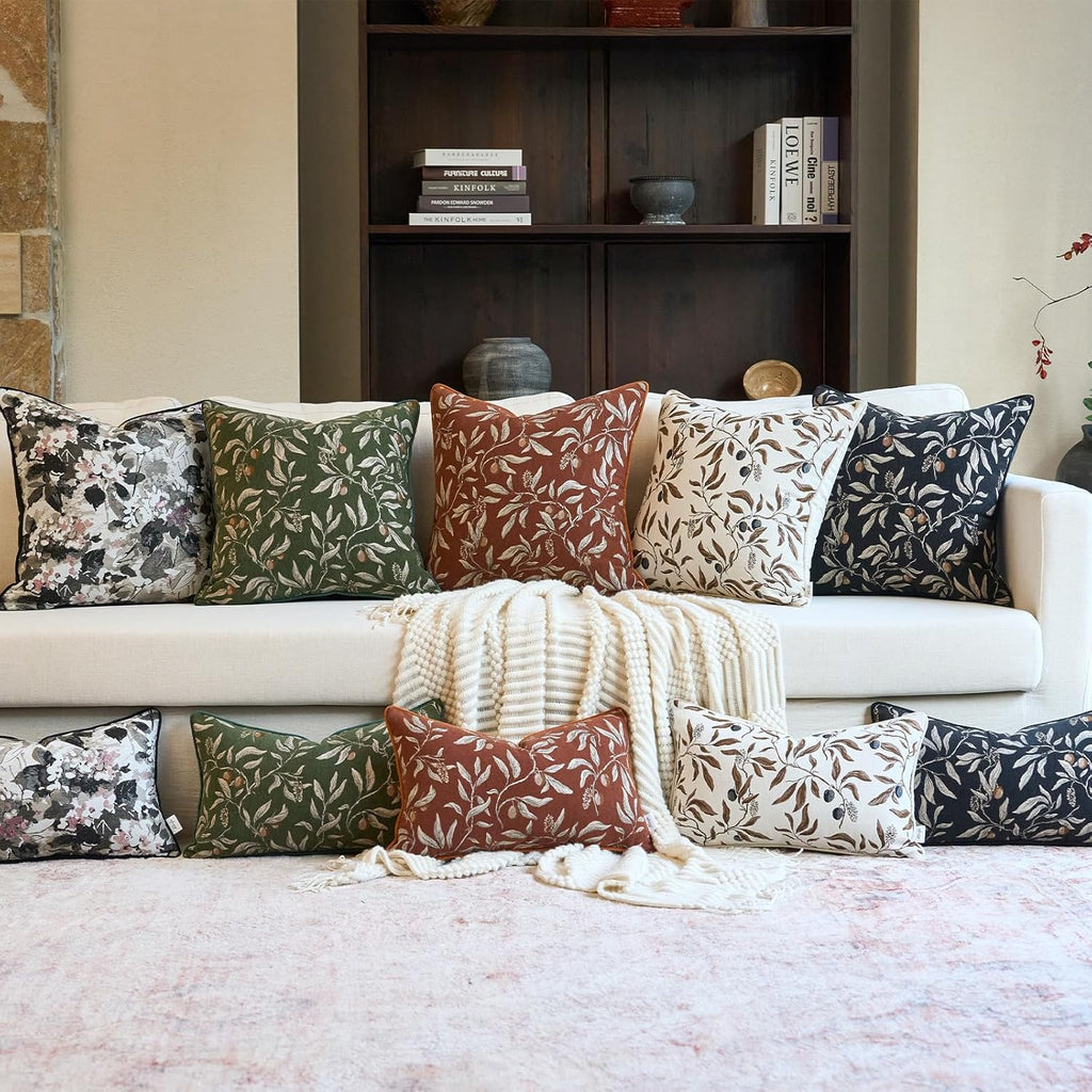 Green Floral Throw Pillow Cover 12 x 20 Inch Rectange Luxury Decorative Lumbar Pillow Cover