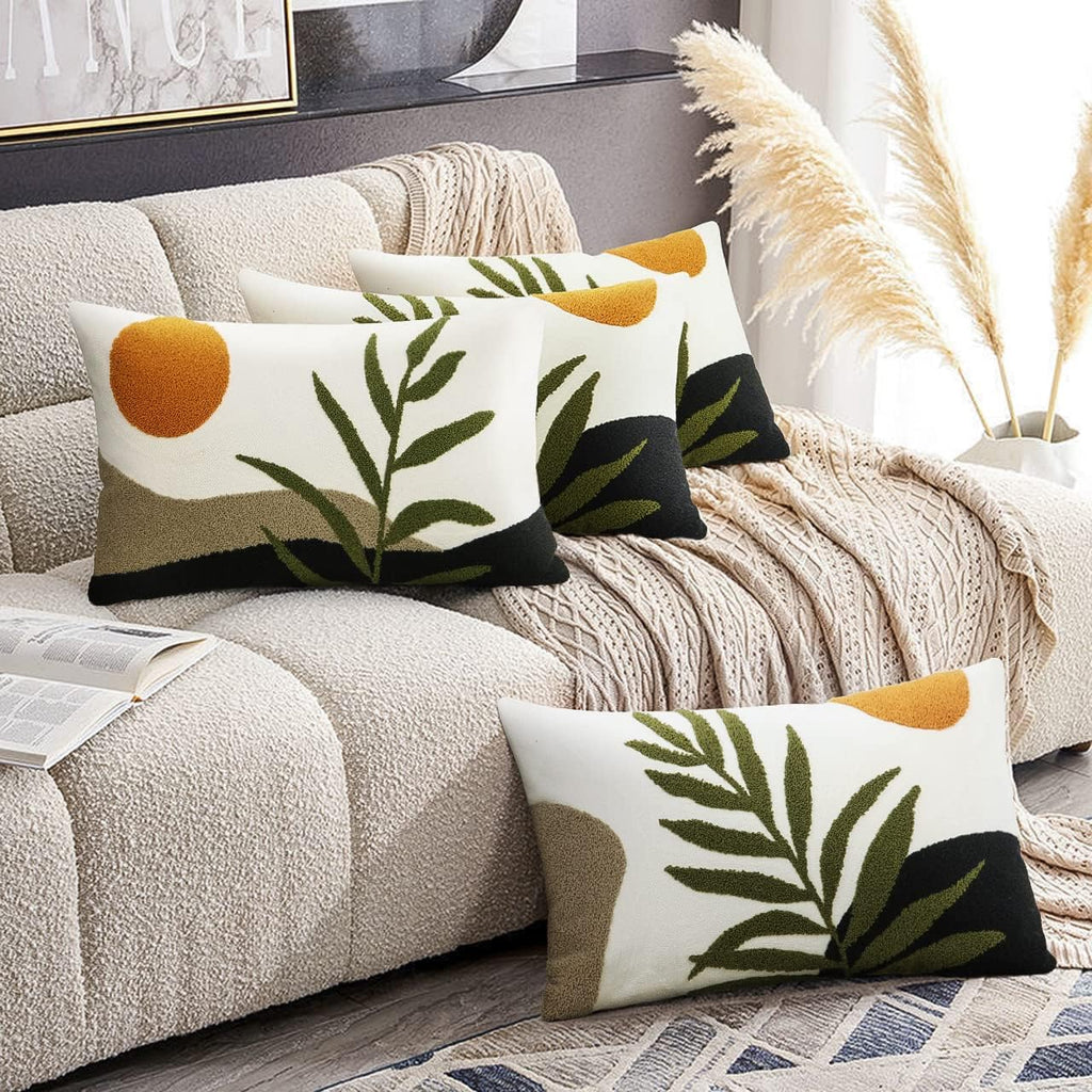 Boho Lumbar Throw Pillow Covers 12x20 Tufted Abstract Mid Century Modern Pillowcases Bohemian Aesthetic Decorative