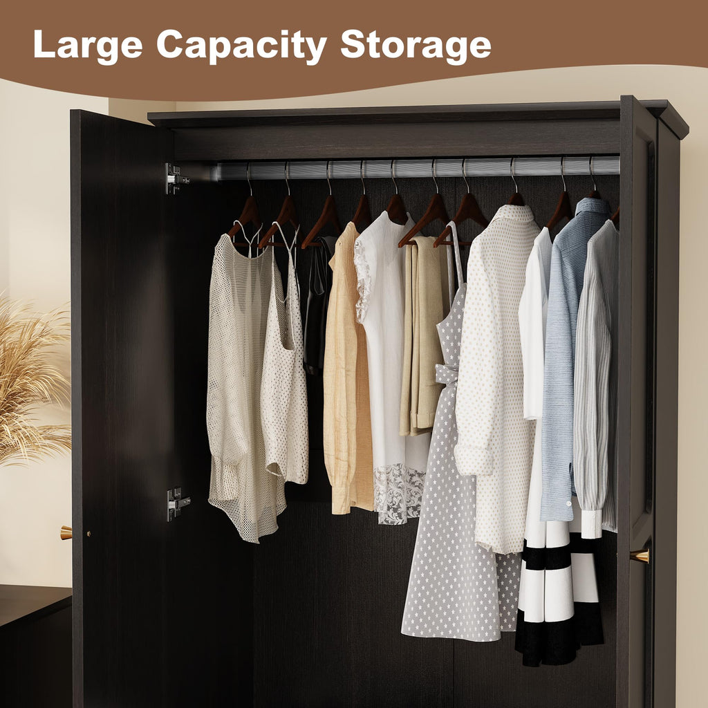 71" Wardrobe Closet Mid-Century Modern Style, Black
