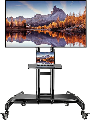 Rolling TV Stand for 32-84 Inch TV, Mobile TV Cart up to 100lbs, Adjustable Height Outdoor TV Cart with Heavy-Duty
