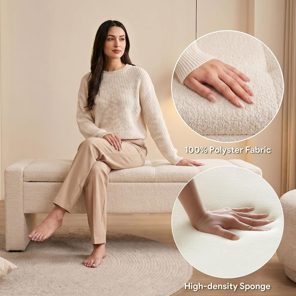 Storage Bench, 46' Bed Upholstered Storage Ottoman Bench, Beige | Versatile Storage Solution, Skin‐Friendly Comfort