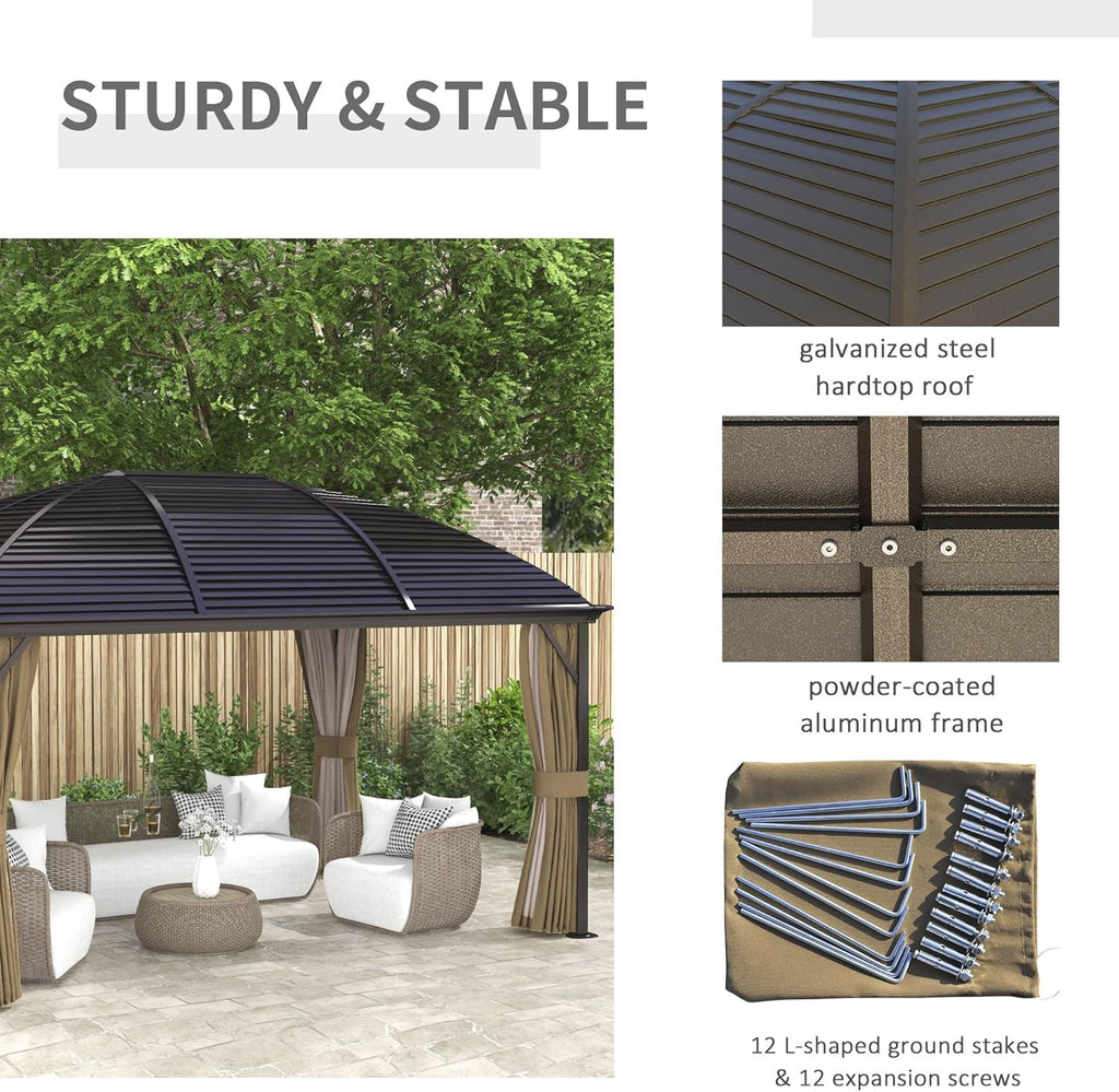 10' x 14' Hardtop Gazebo Canopy with Galvanized Steel Roof, Aluminum Outdoor Pavilion Gazebo with Top Hook, Netting