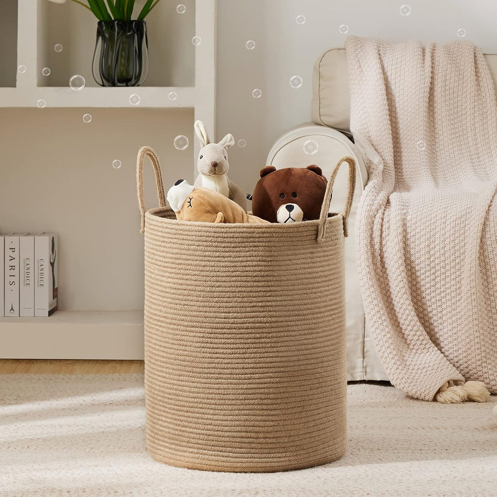 Jute Rope Laundry Hamper Basket, 58L Blanket Basket | Large Woven Laundry Hamper with Sturdy Handles, Collapsible