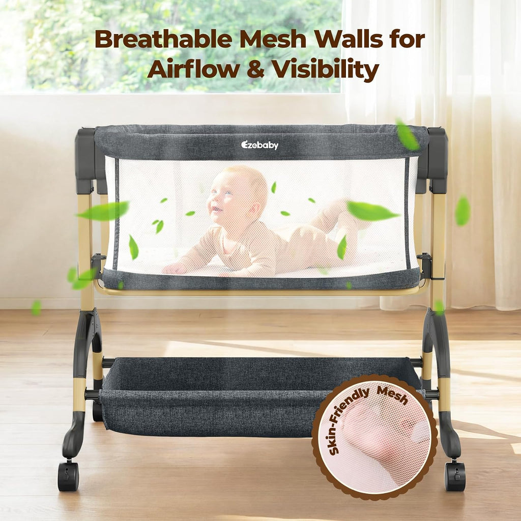 3-in-1 Baby Bassinet Bedside Sleeper, Full Mesh Sides Rocking Bassinet | Bassinet with Comfy Mattress and Sheet, 7