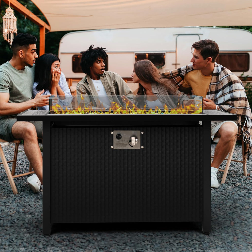 45″ Outdoor Propane Fire Pit Table – 50000 BTU Rectangular Patio Fire Table with Glass Wind Guard, Cover & Fire Glass – Modern Gray Steel Outdoor - Image 8